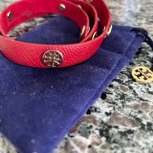 Tory Burch Red Leather Wrap Bracelet